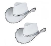 A2ZFD 2 x Adult Ladies White Sequin Texan Cowboy Hats : Wild West Cowgirl Hen Night Fancy Dress Accessory, L