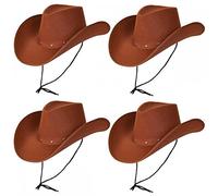 4 x BROWN Texan Cowboy Hats : Adult Unisex Mens Womens Cowgirl Wild West Rodeo Stag Hen Night Fancy Dress Accessory