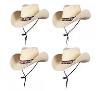 A2ZFD 4 x CLASSIC SAND Texan Cowboy Hats : Adult Unisex Mens Womens Cowgirl Wild West Rodeo Stag Hen Night Fancy Dress Accessory
