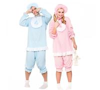 A2ZFD Adult Couples Cute Cry Baby Blue and Pink Costumes + Jumbo Bottle and Dummy Options : Mens Womens Funny Hen Stag Fancy Dress Party (Costumes Only, One Size : Pink + XL Size : Blue)