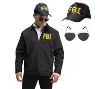 A2ZFD Adult FBI Jacket & Cap Set + Aviator Sunglasses : Unisex Mens Womens Special Agent Police Cop Team Fancy Dress Costume (XL)