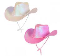 Adult Iridescent Texan Cowboy or Cowgirl Hats 2 PACK (1 x White, 1 x Pink) x : Unisex Mens Womens Wild West Rodeo Fancy Dress Accessory …
