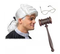 A2ZFD Adult Judge Fancy Dress Costume 3 Piece Accessory Set : Wig Gavel Glasses - Mens Womens High Court Lawyer Barrister
