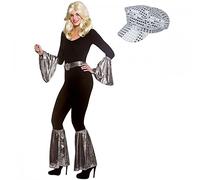 A2ZFD Adult Ladies 70's Mamma Mia 5pc Accessory Fancy Dress Set + Hat with Silver Sequins