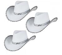 A2ZFD Adult Ladies White Sequin Texan Cowboy Hats 3 PACK : Wild West Cowgirl Hen Night Rodeo Fancy Dress Accessory