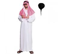 A2ZFD Adult Mens Arab Sheikh Costume + Goatee Beard : Middle Eastern Fancy Dress (Plus Size (Chest 48'')), White (2494WC CS)