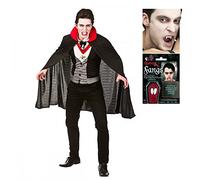 A2ZFD Adult Mens Bloodthirsty Vampire Costume + Vampire Fangs : Dracula Halloween Fancy Dress (Medium (Chest 41'')), Multicolor (1496WC CS4)