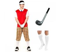 A2ZFD Adult Mens Funny Pub Golfer Costume + Accessories : Unisex Womens Sports Stag Hen Pub Party Fancy Dress (Costume, Socks & Golf Club, M (Up to 41" Chest))