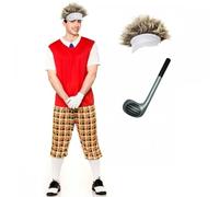 A2ZFD Adult Mens Funny Pub Golfer Costume + Accessories : Unisex Womens Sports Stag Hen Pub Party Fancy Dress (Costume, Visor/Hair & Golf Club, L (Up to 44" Chest))