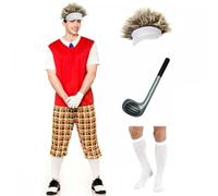 A2ZFD Adult Mens Funny Pub Golfer Costume + Accessories : Unisex Womens Sports Stag Hen Pub Party Fancy Dress Outfit (WHITE Visor/Hair, L (Up to 44" Chest))