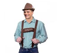 Adult Mens Oktoberfest Braces + Deluxe Brown Bavarian Hat : German Beer Festival Fancy Dress Accessory Set