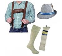A2ZFD Adult Mens Oktoberfest Braces + Deluxe Grey Bavarian Hat + Wool Blend Socks : Beer Festival Fancy Dress Accessory Set
