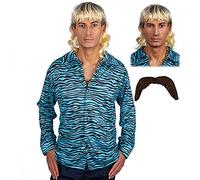 A2ZFD Adult Mens Tiger King Joe Exotic Shirt + Mullet Wig + Moustache : Animal Zoo Halloween Fancy Dress (S (37"))