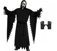 Adult Officially Licensed Scream AGED Ghostface One Size Costume + Black Gloves : Mens Womens Halloween Horror Film Fancy Dress Outfit