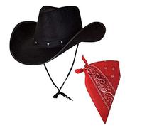 A2ZFD Adult Texan Cowboy Black Hat + Bandana Neck Scarf - Red White Black Colour Option (Red Bandana)