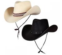 A2ZFD Adult Texan Cowboy Hat Classic Sand & Black 2 Pack : Fancy Dress Party Accessory Country Western Rancher Wild West