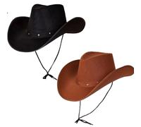 A2ZFD Adult Texan Cowboy Hat Dark Brown & Black 2 Pack : Fancy Dress Party Accessory Country Western Rancher Wild West