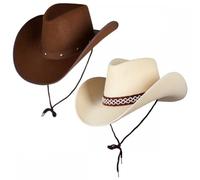 A2ZFD Adult Texan Cowboy Hat Dark Brown & Classic Sand 2 Pack : Fancy Dress Party Accessory Country Western Rancher Wild West