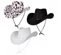 Adult Texan Cowboy Hats 3 PACK (1 x Black + 1 x White + 1 x Cowprint) : Wild West Rodeo Cowgirl Music Festival Rock or Pop Tour Fancy Dress Accessory