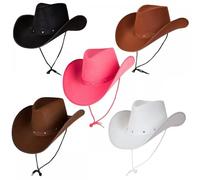 Pack of 5 Adult Texan Cowboy or Cowgirl Hats (1 each: Black, Brown, Dark Brown, White, Pink) : Wild West, Rodeo, Music Festival, Western themed Fancy Dress Costume Accessory