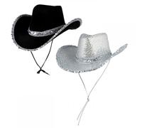 A2ZFD Adult Texan Cowgirl Hats With Sequins 2 PACK (1 x SILVER and 1 x BLACK) : Adult Ladies Wild West Rodeo Cowboy Music Festival Pop Tour Fancy Dress Accessory Set