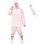 A2ZFD Adult Unisex Cute Baby Girl Pink Costume + Jumbo Milk Bottle : Novelty Stag Hen Fancy Dress (Standard up to 44 inch Chest)