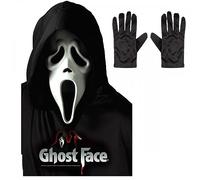 A2ZFD Adult Unisex Official Scream/Ghost Face Mask with Hood + Black Gloves : Halloween Horror Film Theme Fancy Dress Accessory Set