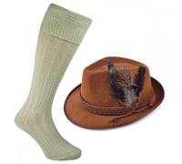 A2ZFD Brown Oktoberfest Hat + Wool Blend Socks : Adult Mens Bavarian Beer Festival Fancy Dress Accessory Set, One Size
