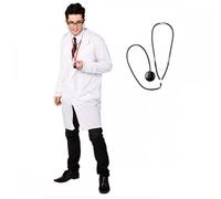 A2ZFD Doctor's Coat Costume + Stethoscope : Adult Unisex Emergency Services 999 Medical Doctor GP Hospital Casualty Scientist White Lab Fancy Dress