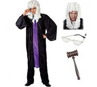 A2ZFD High Court Judge Costume + Wig + Glasses + Gavel : Adult Unisex Umpire Referee Law Legal Fancy Dress (One Size)