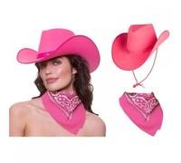 Hot Pink Texan Cowgirl Hat + Hot Pink Bandana : Adult Ladies Women Hen Night Wild West Cowboy Music Festival Pop Tour Fancy Dress Accessory