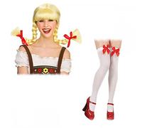 A2ZFD Ladies Bavarian Beer Girl-Wire to shape Wig + White Stockings with Red Bows : Oktoberfest Fancy Dress Accessory Set