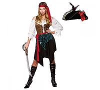 A2ZFD Ladies Caribbean Pirate Woman Fancy Dress Costume + Super Deluxe Pirate Hat