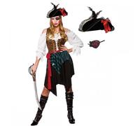 A2ZFD Ladies Caribbean Pirate Woman Fancy Dress Costume + Super Deluxe Pirate Hat + Red Eyepatch With Lace & Ties (Women: 18-20)