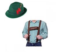 A2ZFD Mens Authentic Oktoberfest Braces + Deluxe Green Bavarian Hat : Oktoberfest Fancy Dress Accessory Set