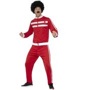 A2ZFD Mens Red Scouser Tracksuit + Wig & Tash : 80s Retro Fancy Dress Costume (X-Large (46-48'')) (1166SM CS4)