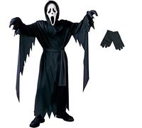 A2ZFD Official Scream/Ghost Face Child Costume + Black Gloves : Halloween Horror Film Fancy Dress (8-10 Years)