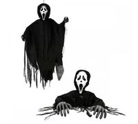 A2ZFD Official Scream Ghost Face Grave Breaker and Hanging Figure Halloween Decor Accessory Set