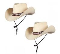 Pack of 2 Classic Sand Texan Cowboy or Cowgirl Hats : Adult Wild West Rodeo Fancy Dress Accessory