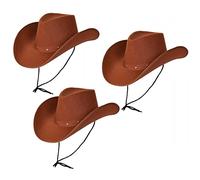 Pack of 3 x BROWN Texan Cowboy Hats : Adult Unisex Wild West Rodeo Cowgirl Mens Womens Fancy Dress Accessory …