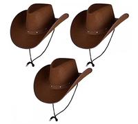 Pack of 3 x DARK BROWN Texan Cowboy Hats : Adult Unisex Wild West Rodeo Cowgirl Mens Womens Fancy Dress Accessory …