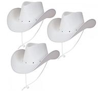 A2ZFD Pack of 3 x WHITE Texan Cowboy Hats : Adult Unisex Wild West Rodeo Cowgirl Mens Womens Fancy Dress Accessory