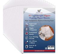 A3 63gsm Tracing Paper Sheets Printable Tracing Paper Acid Free High Transparency Technical Drawing Paper for Drawing Sketching Dressmaking 297 X 420mm (A3 Size - 63gsm Lightweight - 50 Sheets)