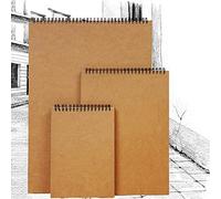 A3 A4 A5 Sketchbook Spiral Notebook Kraft Cover Blank Sketch Pad, 60 Pages/ 30 Sheets White Blank Cartridge Paper for Adults Travel School Drawing Painting Supplies (Brown)