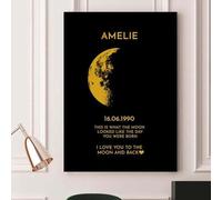 A3/A4 Personalized Moon Phase Frame, Moon Phase Print Custom Foil Moon Phase Print by Date,Father's Day Gift, Moon Phase Art, Kids Name Sign, Personalized Gift (A4)