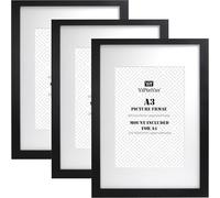 A3 Black Pictures Frames Set of 3 With Mount for A4, A4 Picture Frames, A3 poster Frames with a delicate Wooden grain texture For Wallmounted