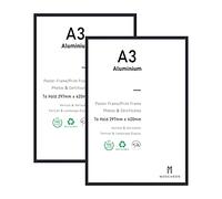 A3 Certificate Picture Frame,2 Pack Black Aluminium Photo Frame with plexiglass for Wall Mount Display,29.7x42 cm,Set of 2