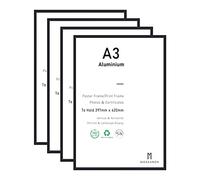 A3 Certificate Picture Frame,4 Pack Black Aluminium Photo Frame with plexiglass for Wall Mount Display,29.7x42 cm,Set of 4