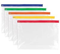 A3 Clear Plastic Zippy Bags Wallet Folders - 25 Pack - Assorted Colours - Waterproof Heavy Duty Storage Zip Bags Document Pouches Wallets Files
