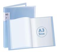 A3 Display Book Folder, 40 Pocket Book Presentation Portfolio Folder with Clear Plastic Sleeves for Painting Artwork Portfolio (Blue)